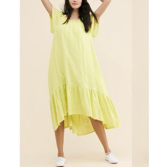 MAEVE ANTHROPOLOGIE Selah Drop Waist Tiered Ruffle Midi Oversized Dress S Yellow - Picture 3 of 16